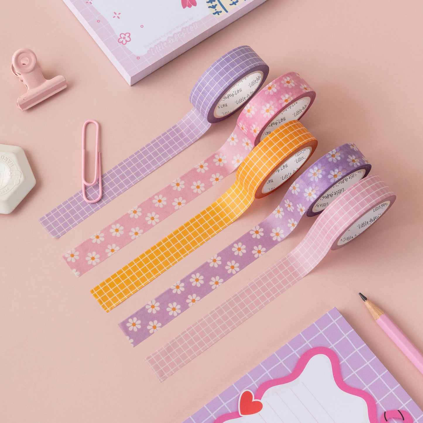 Roze washi tape met rasterpatroon