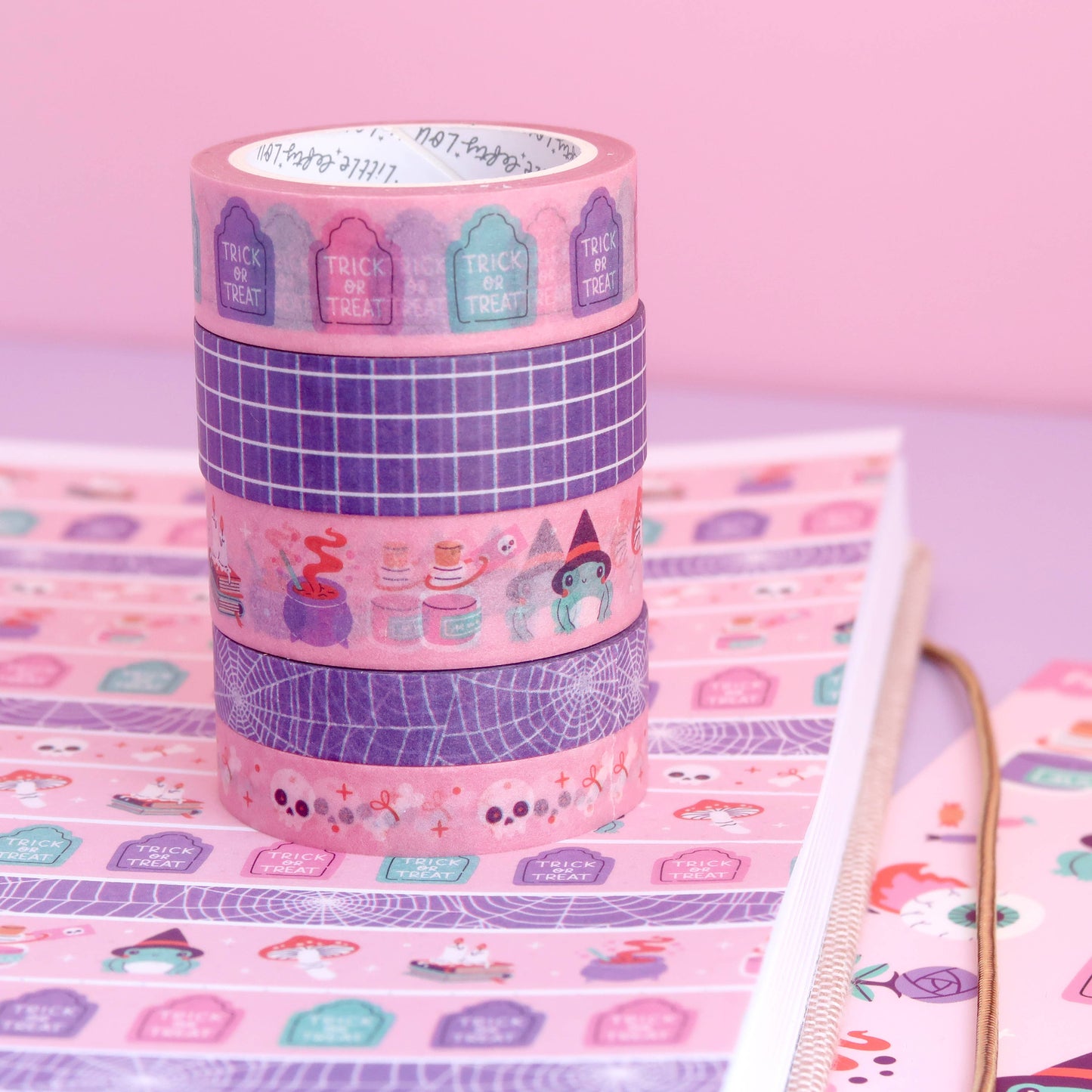 Washi tape met heksenkikker in pastelkleuren
