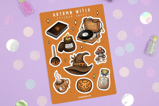 Autumn Witch Sticker Sheet / Fall Sticker / Planner Bujo: Without packaging