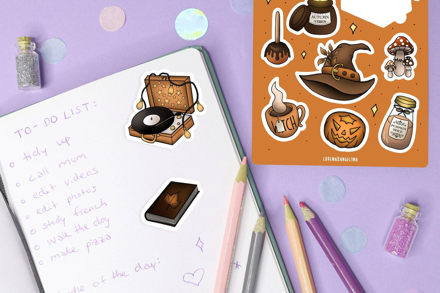 Autumn Witch Sticker Sheet / Fall Sticker / Planner Bujo: Without packaging