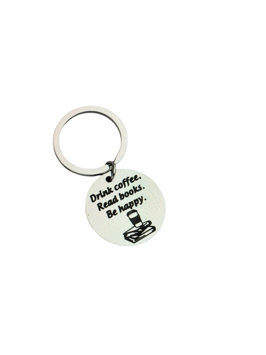Drink coffee read books keychain