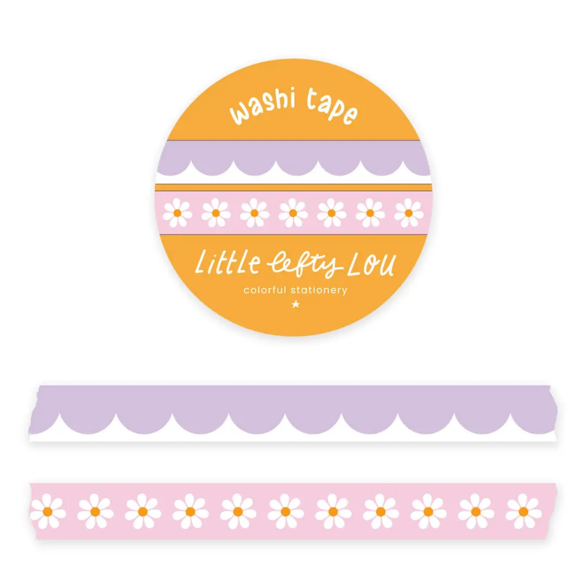 Slim Lilac Scalloped and Pink Daisies Washi Tape Set