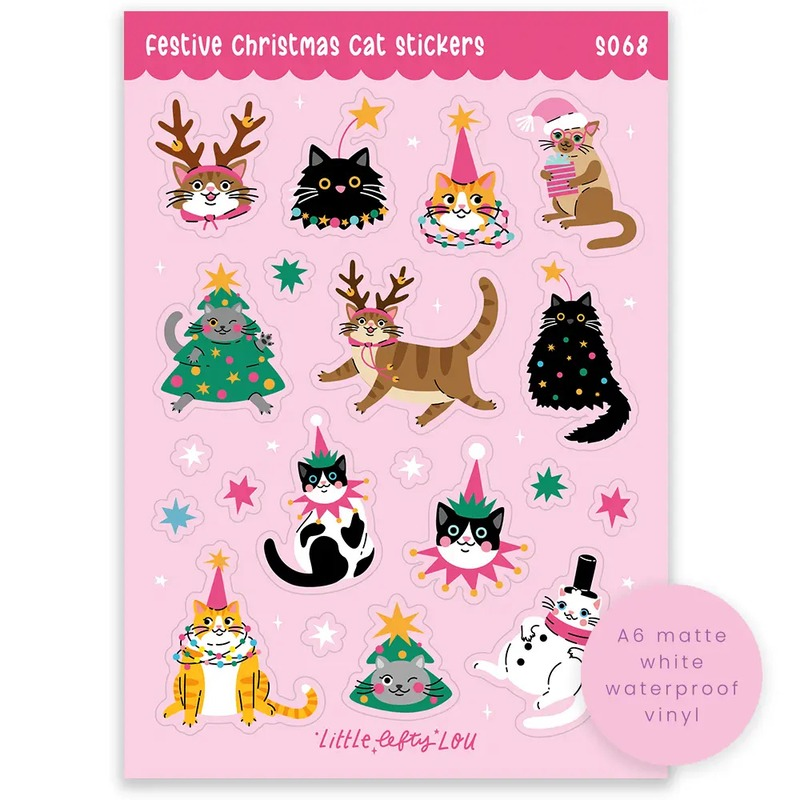 Festive Christmas Cat Stickers
