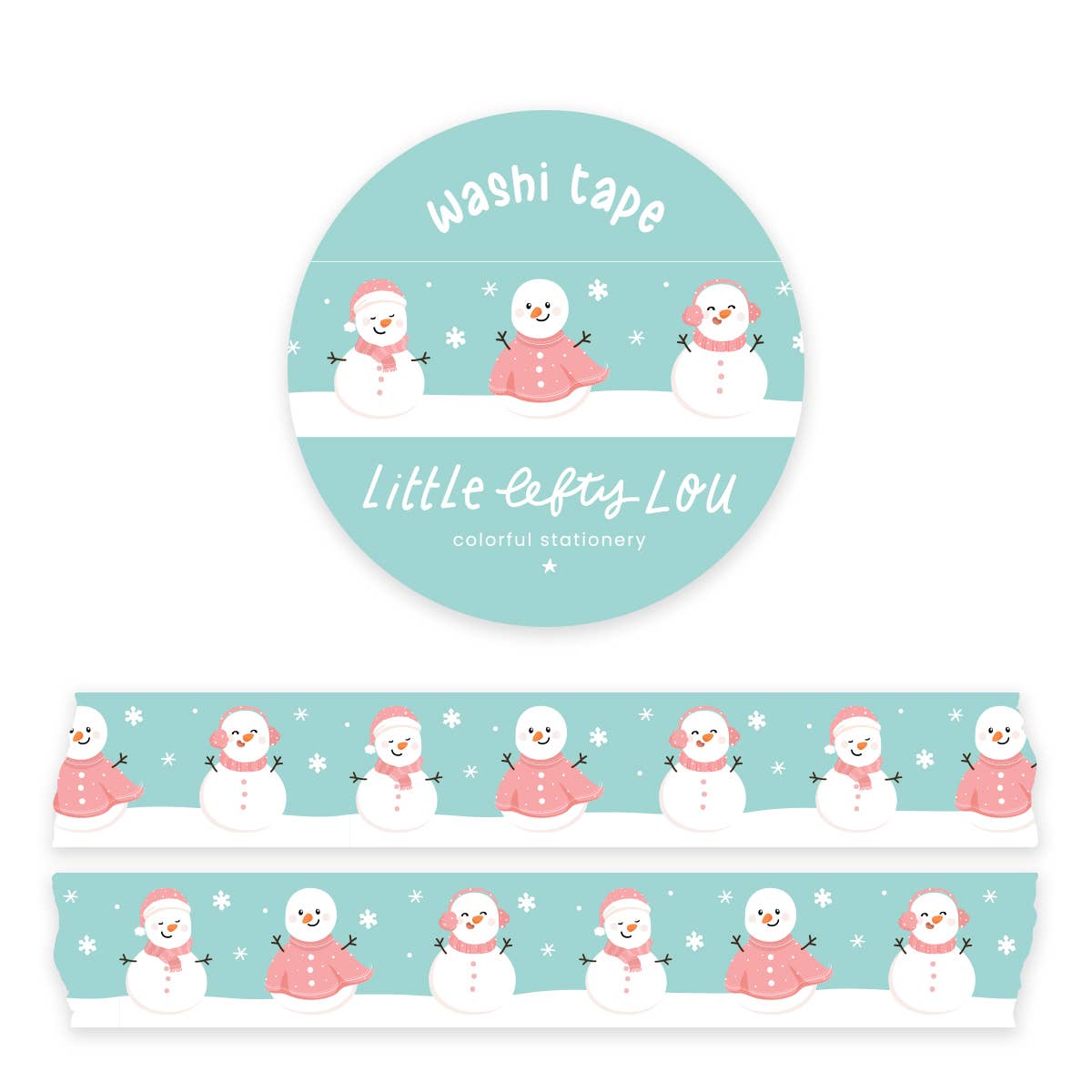 Roze washi-tape voor de winter met sneeuwpop