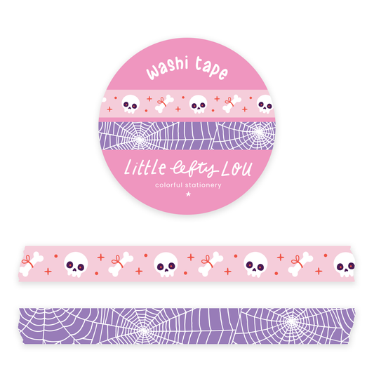 Set Washi Tapes mit schlanken Totenköpfen und Spinnennetz (Pastellkreide)