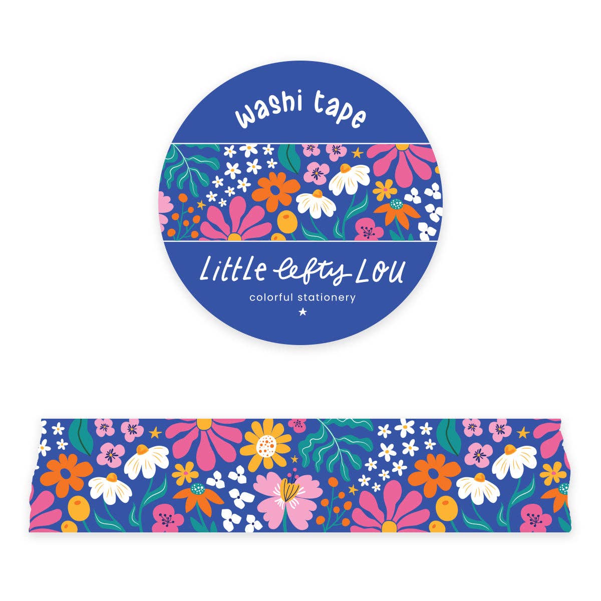 Brede blauwe bloemen washi-tape