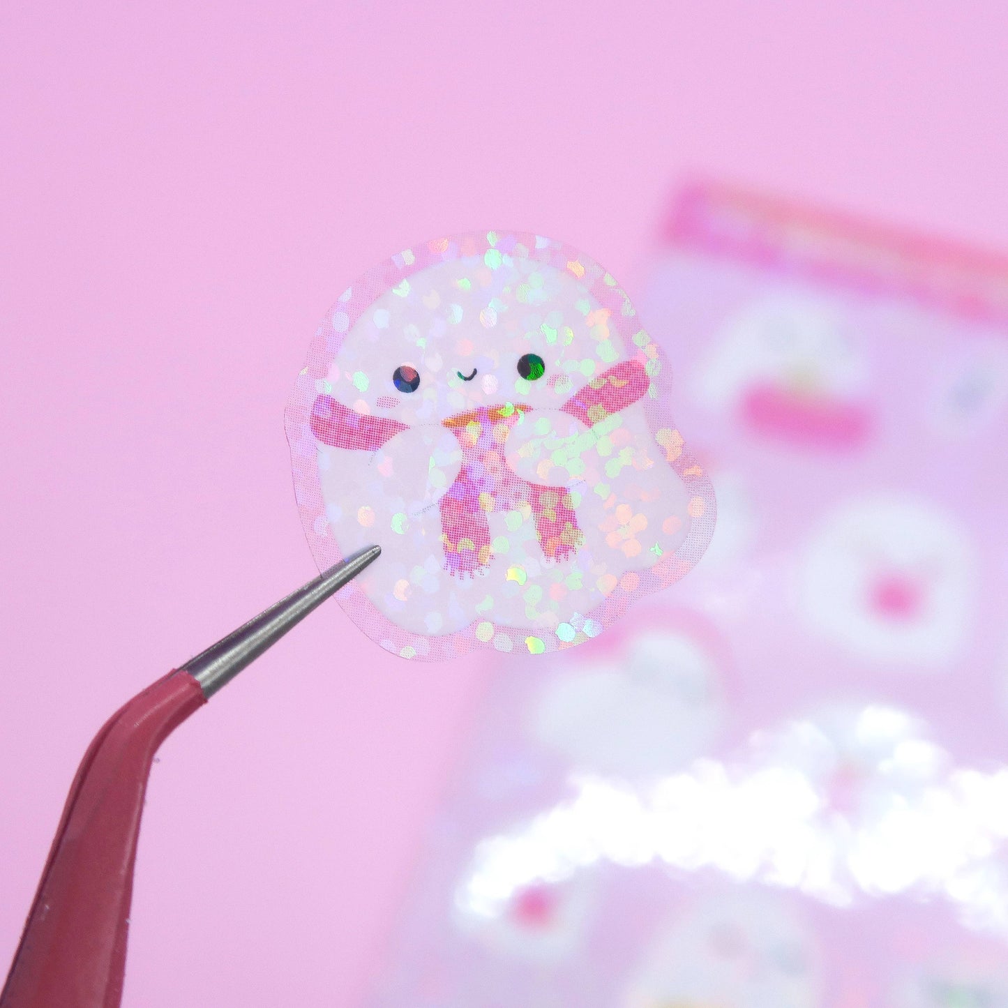 Holo Glitter roze Ghosties Halloweenstickers (S016)