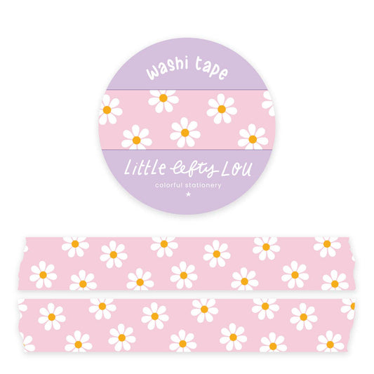 Washi tape met roze madeliefjes