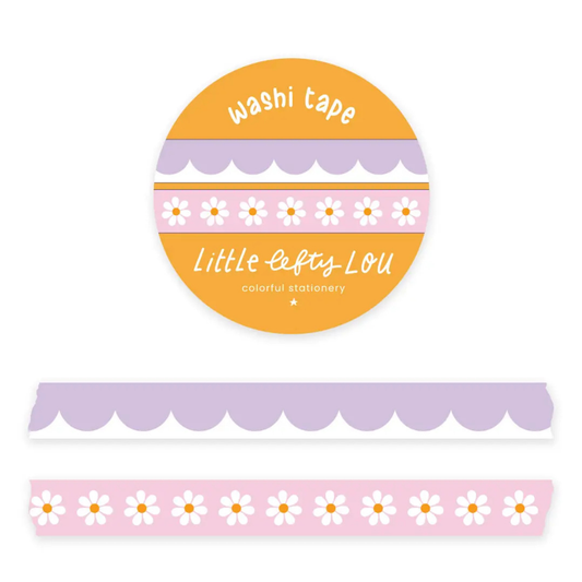 Slim Lilac Scalloped and Pink Daisies Washi Tape Set