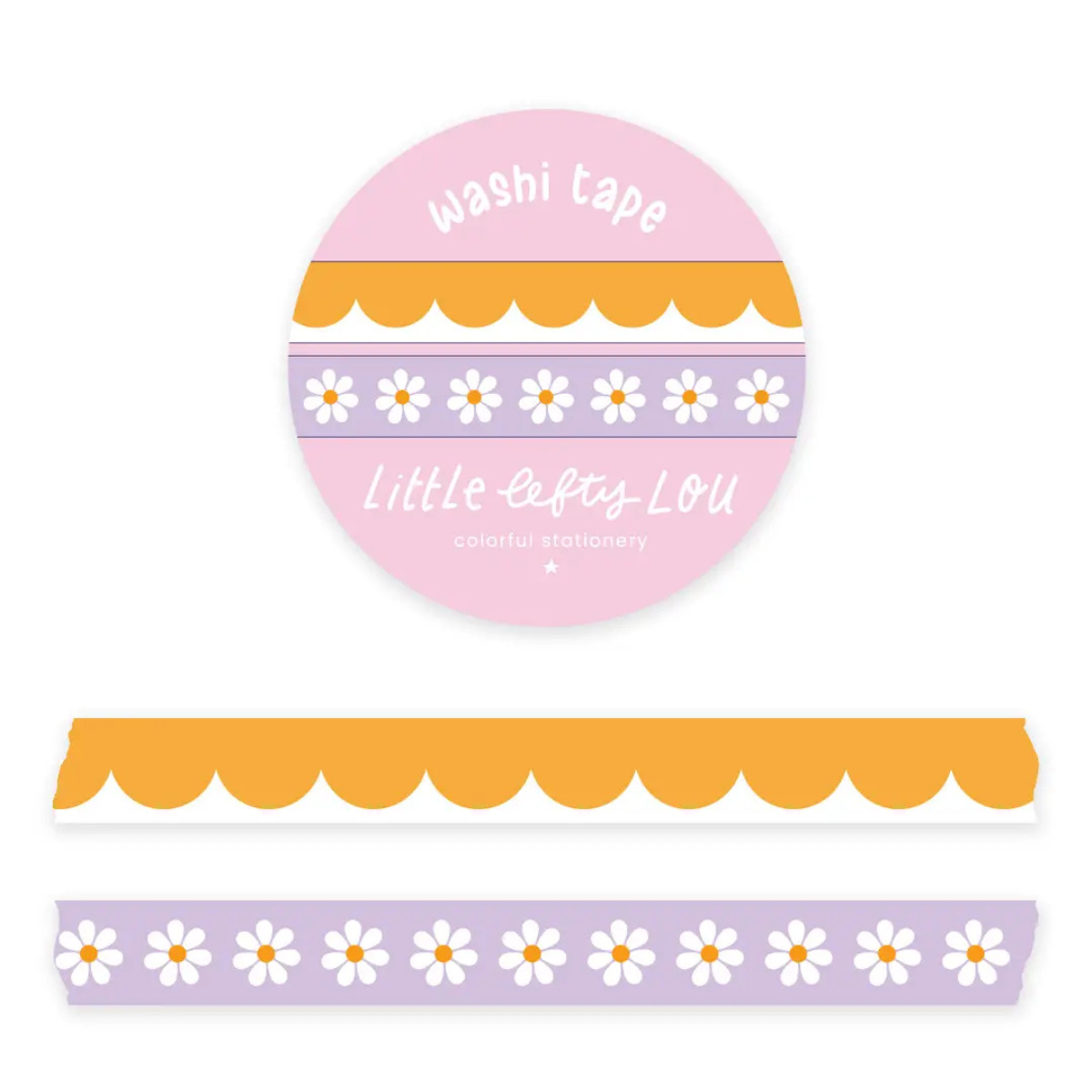 Slim Ochre Scalloped and Lilac Daisies Washi Tape Set