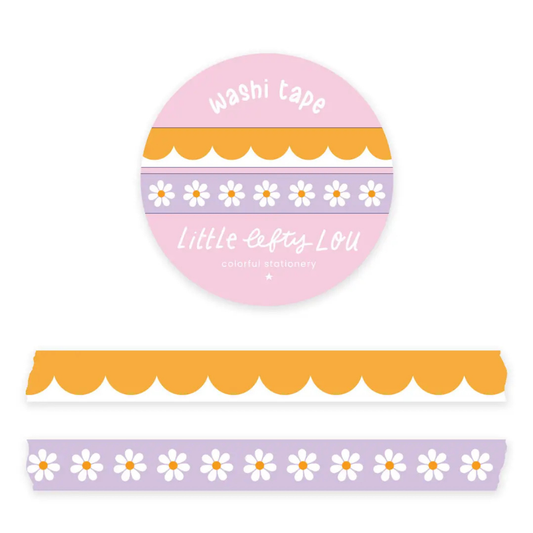 Slim Ochre Scalloped and Lilac Daisies Washi Tape Set