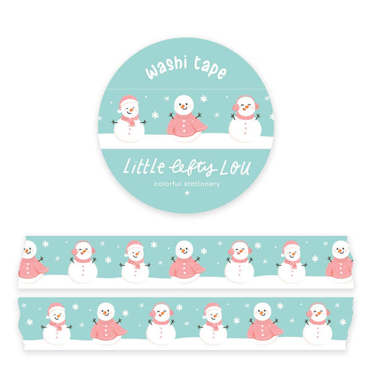 Roze washi-tape voor de winter met sneeuwpop