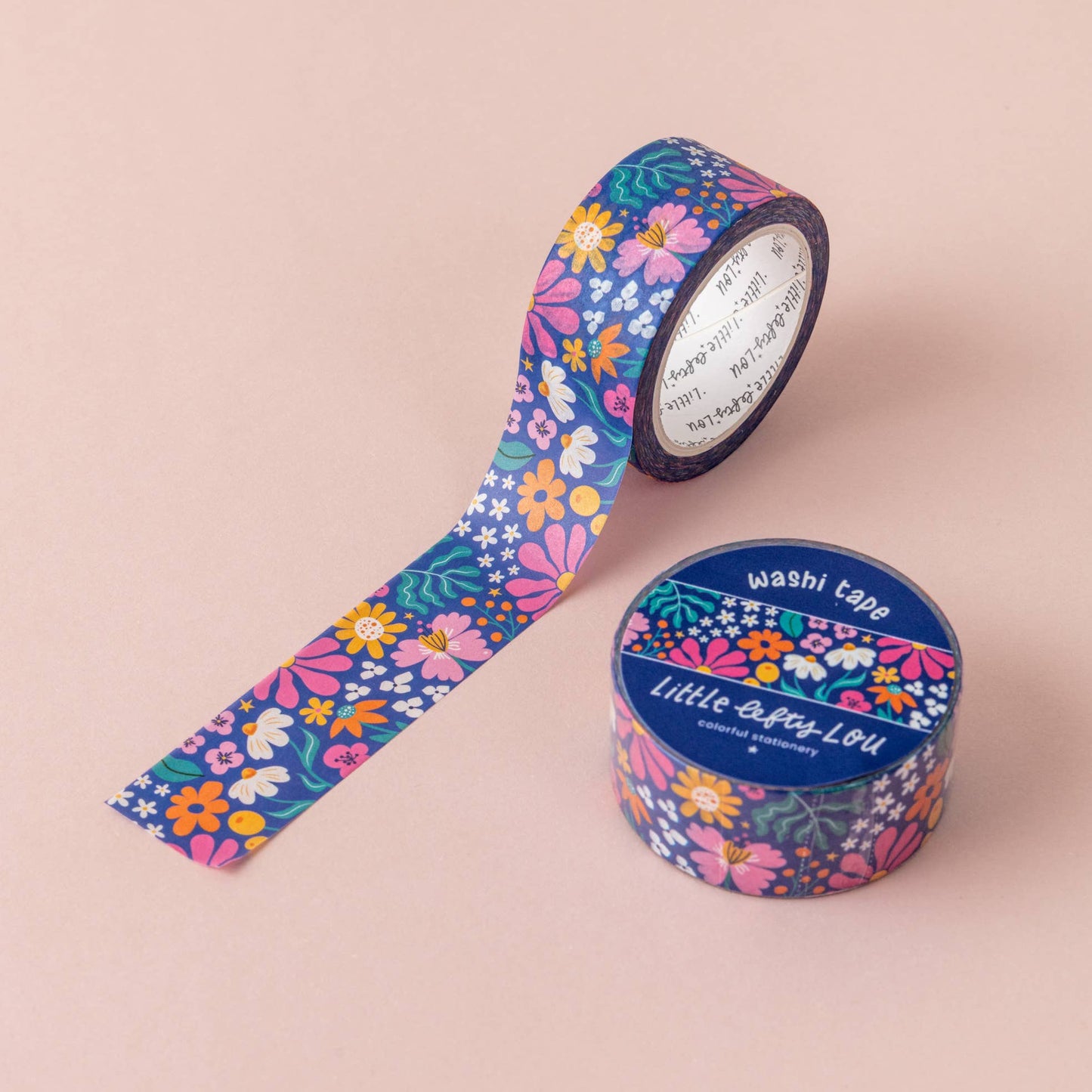 Brede blauwe bloemen washi-tape